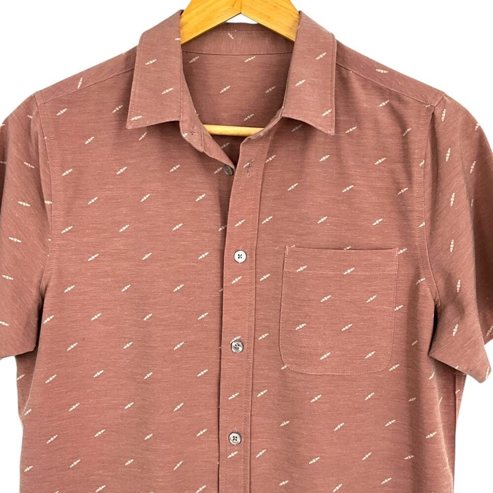 Vuori Bridge Short Sleeve Button Down Shirt Light Terracotta Dagger Red Size S - Picture 2 of 8